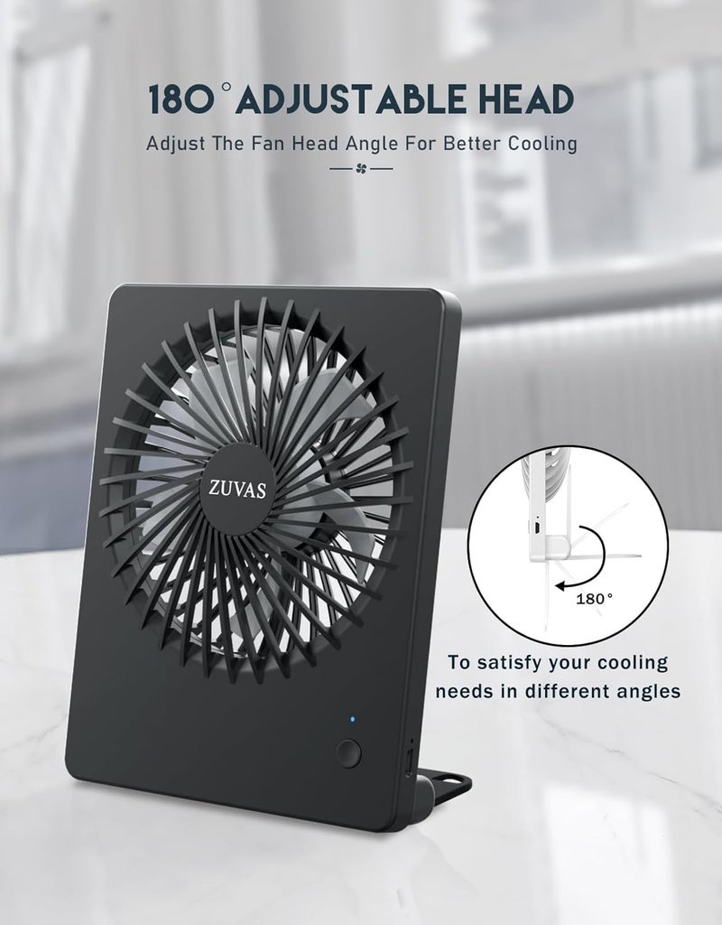 Zuvas Desk Fan Battery Operated Fan Rechargeable 180°Tilt Folding Personal Fan Ultra Quiet Small Portable 3 Speed Adjustable Strong Wind Fan For Office Bedroom Home Desktop Camping (Black) - Image 5